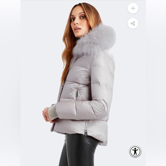 Brand New w tags Dawn Levy Ice beige( gray) Vera down jacket w fox fur collar!XL - Picture 3 of 5